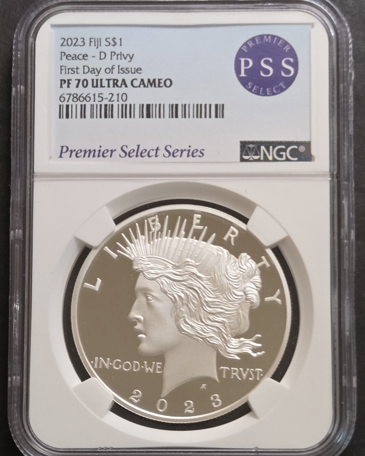 2023 Fiji $1 Peace Dollar, D Privy, NGC PF70 UC