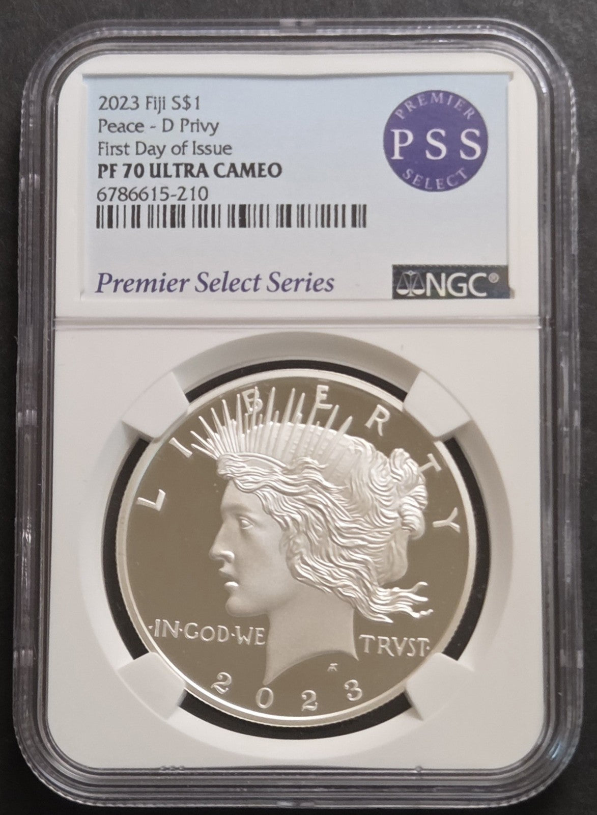 2023 Fiji $1 Peace Dollar, D Privy, NGC PF70 UC