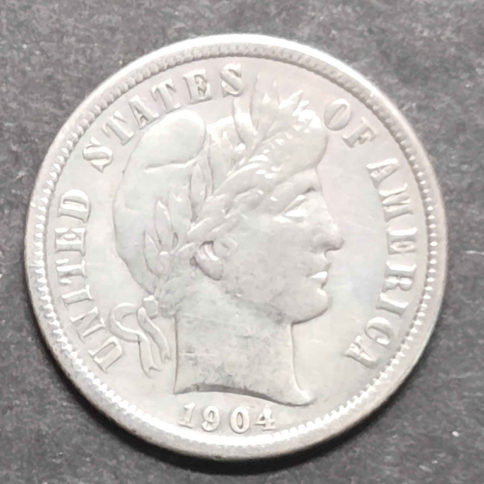 1904-S Barber Dime, Fine, Cleaned