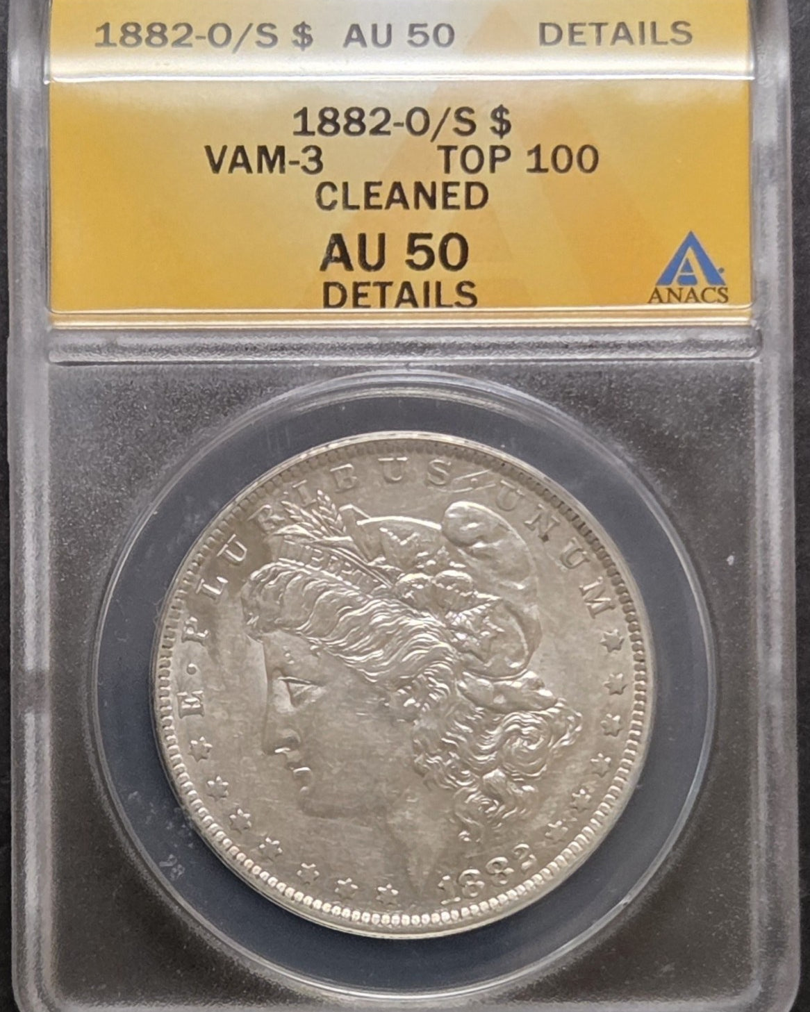 1882-O/S Morgan Dollar, VAM-3, ANACS AU50 Details