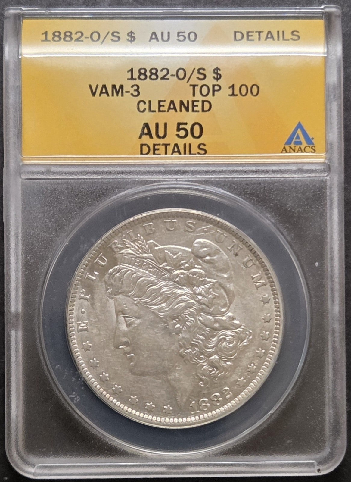 1882-O/S Morgan Dollar, VAM-3, ANACS AU50 Details