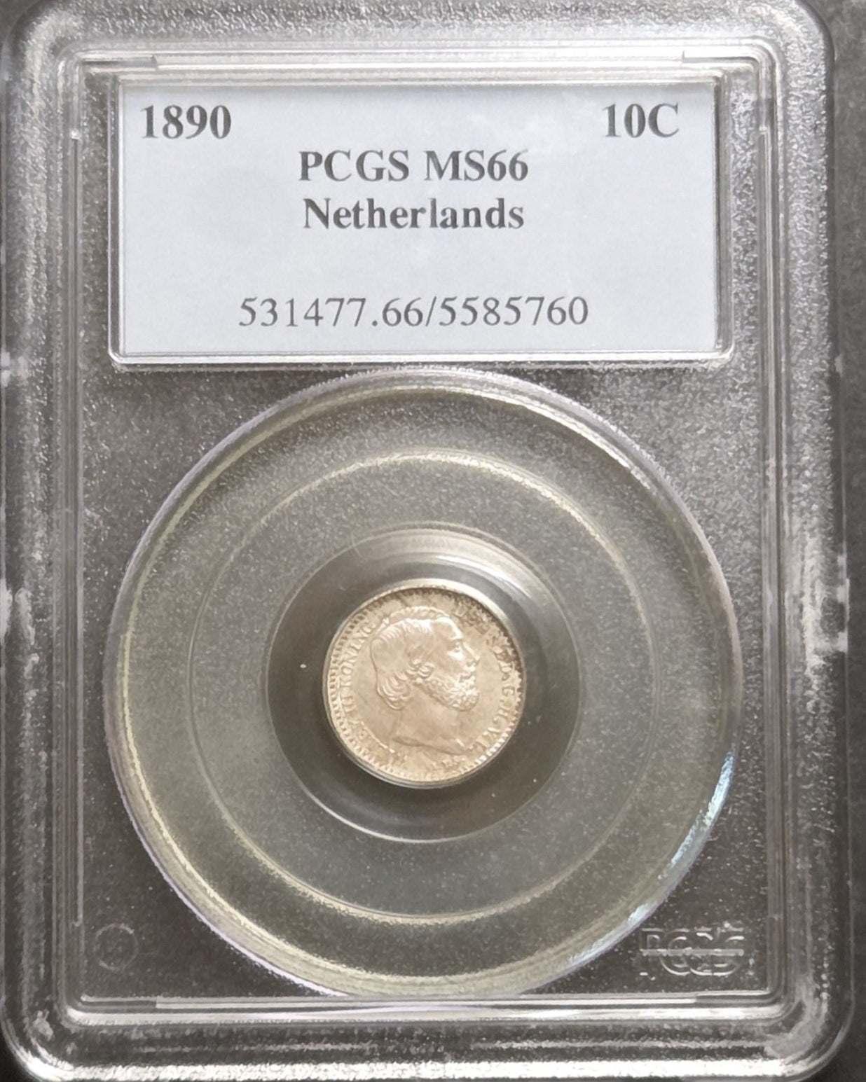 1890 Netherlands Dime, PCGS MS66