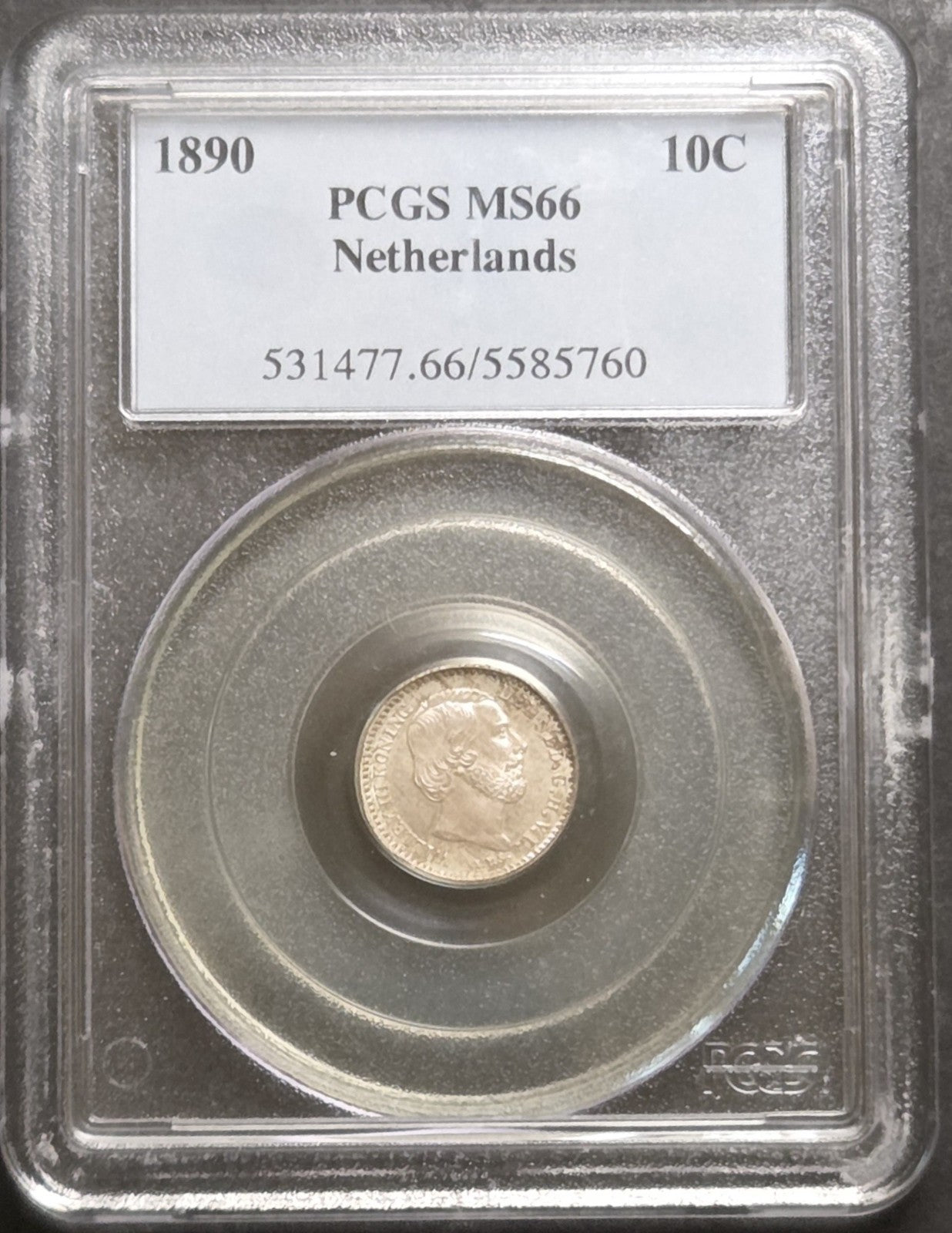 1890 Netherlands Dime, PCGS MS66