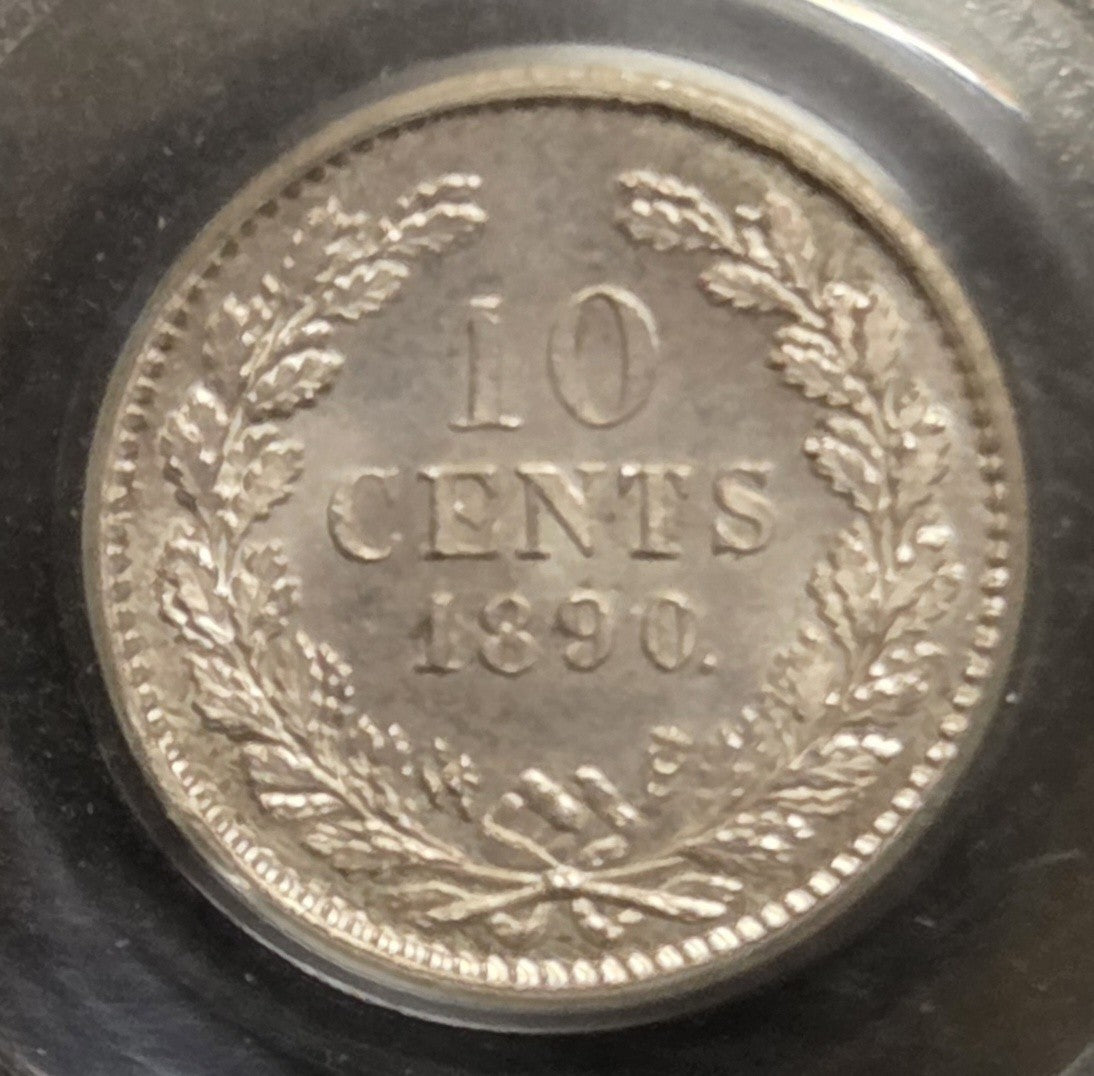 1890 Netherlands Dime, PCGS MS66