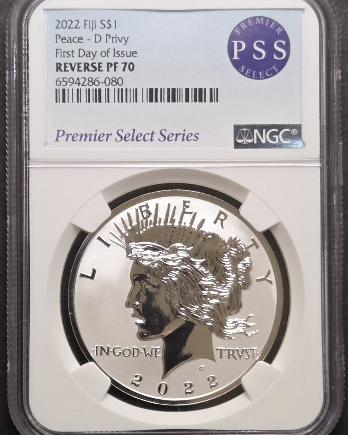 2022 Fiji $1 Peace Dollar, D Privy, NGC Reverse PF70 