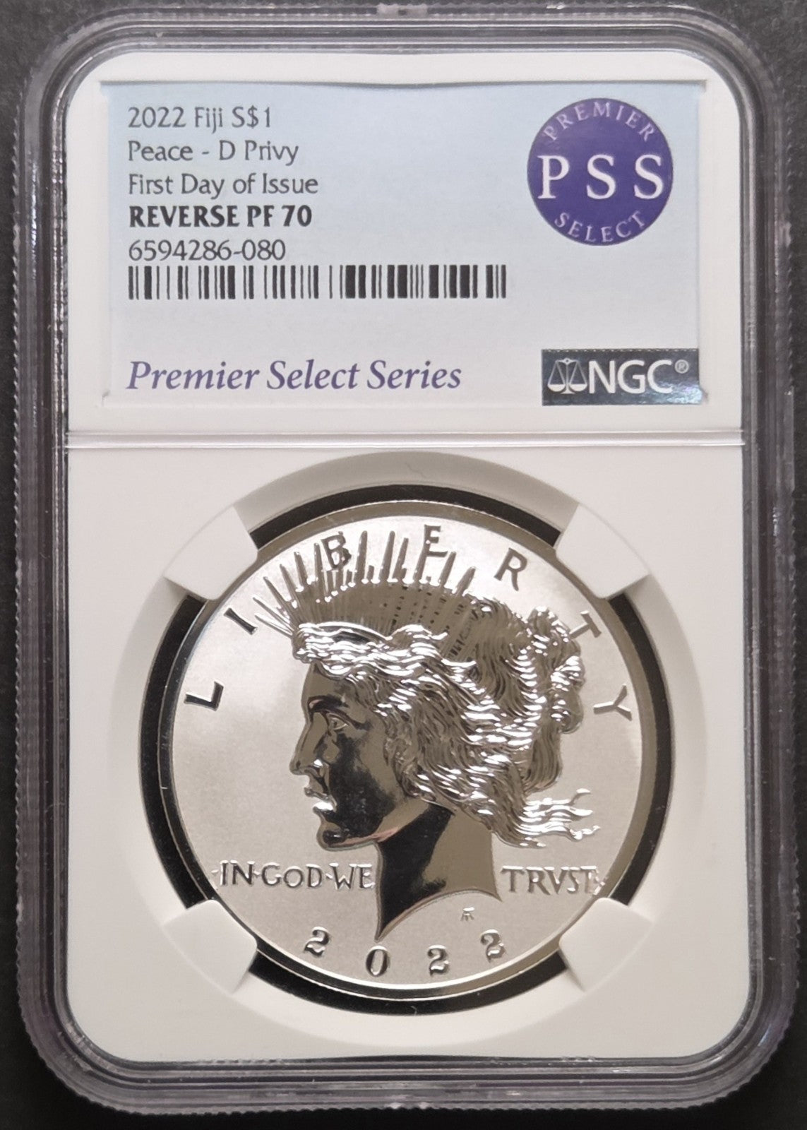 2022 Fiji $1 Peace Dollar, D Privy, NGC Reverse PF70 