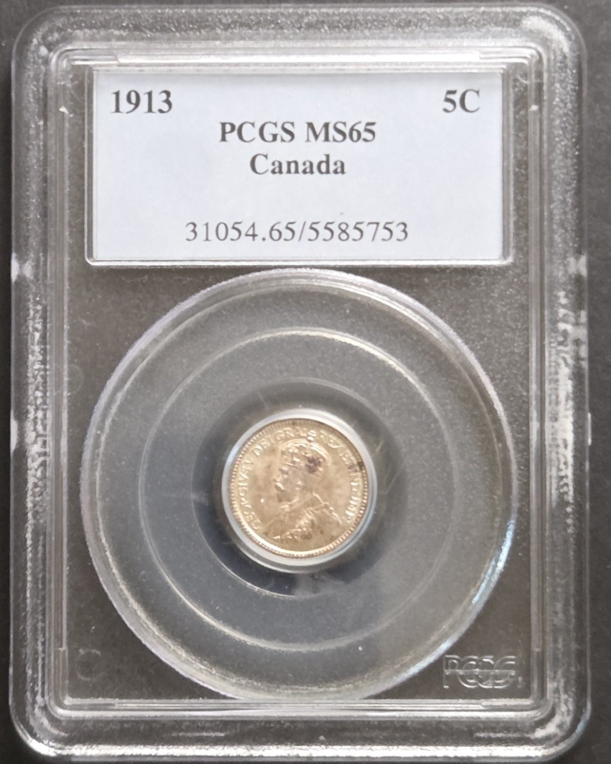 1913 Canada Five Cents, PCGS MS65