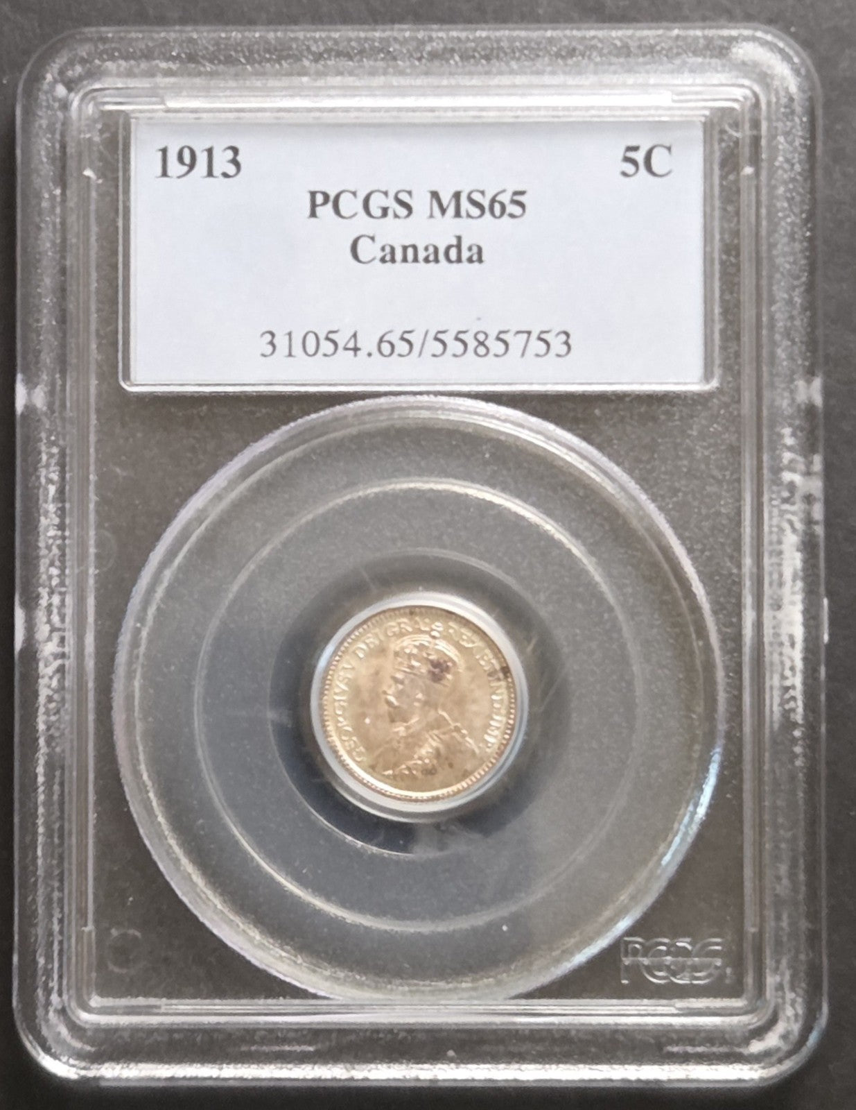 1913 Canada Five Cents, PCGS MS65