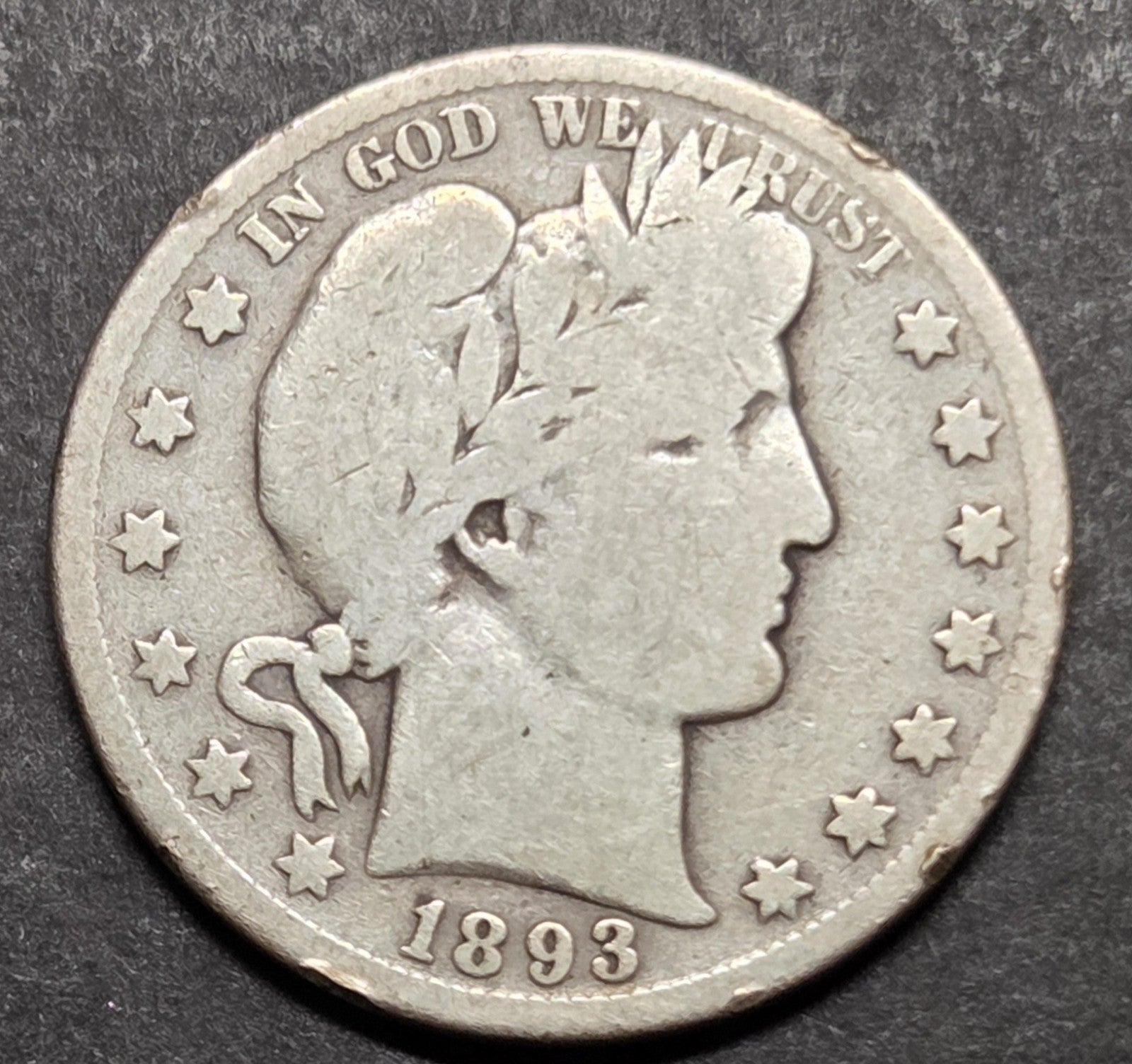 1893-S Barber Half Dollar, Good, Rim Ding