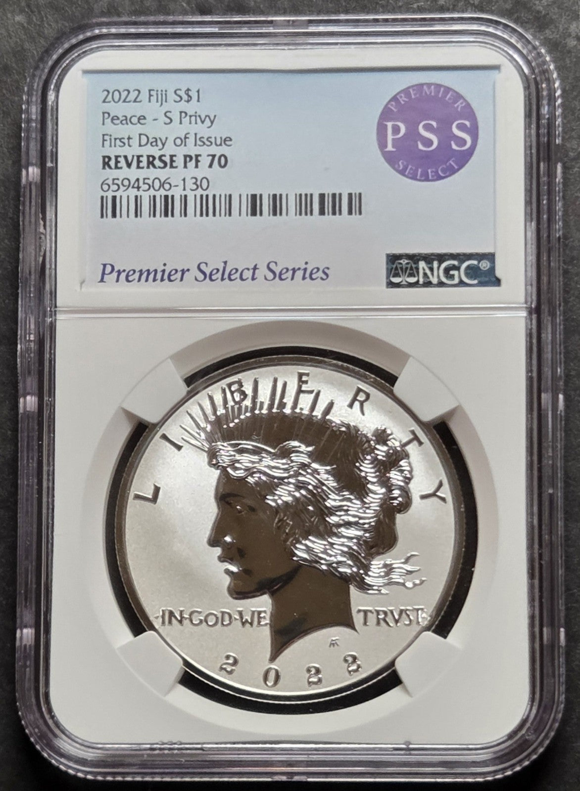 2022 Fiji $1 Peace Dollar, S Privy, NGC Reverse PF70