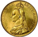 Gold coin with a profile of a queen and engraved text