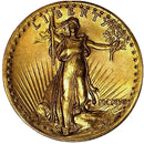 Gold coin with a depiction of Lady Liberty on a white background